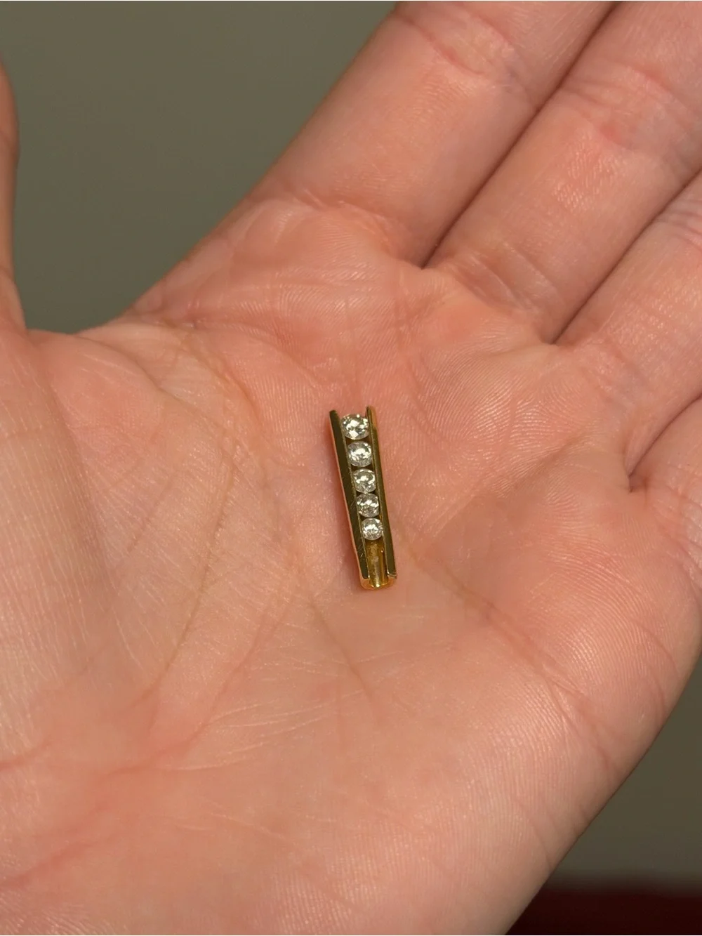 Vintage 14K Yellow Gold 5 Stone Vertical Bar Slide Pendant Fine Jewelry